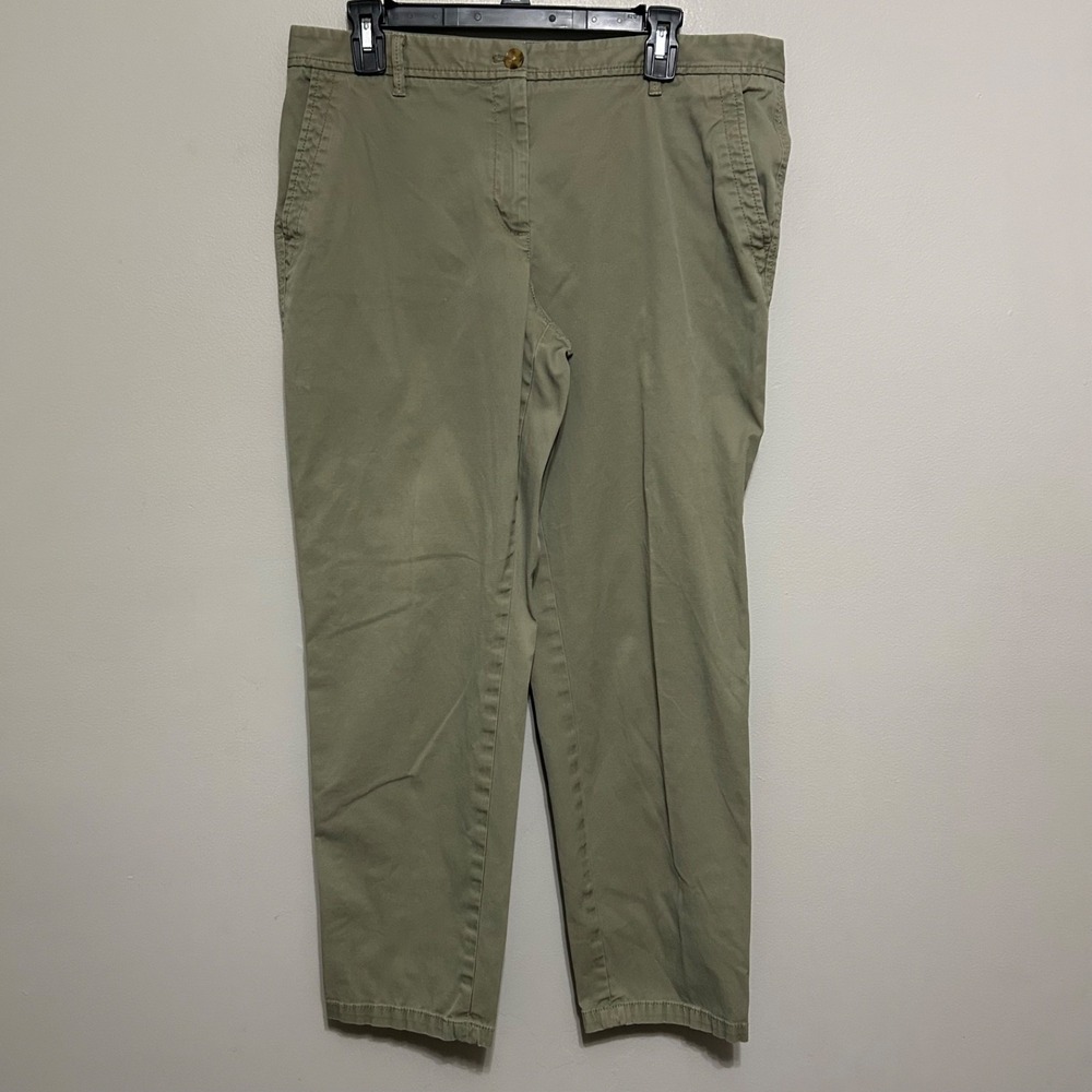 Talbots Womens Pants 12 Olive Green Relaxed Chino Straight Leg Stretch Preppy